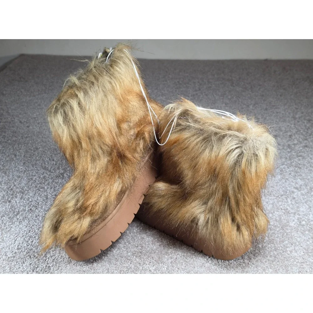 A New Day Womens Faux Fur Memory Foam Platform Boots Tan Terra Size 8 NWT